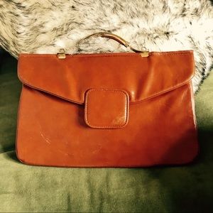 Vintage Brown Leather Accent Clutch